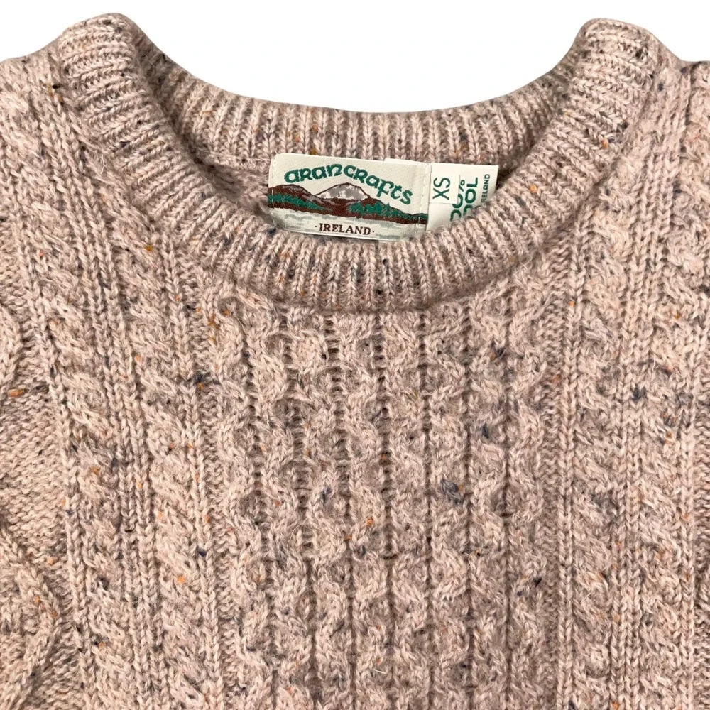 Aran Crafts‎ Ireland Sweater Womens XSmall Oatmeal Fleck Fisherman Donegal Wool